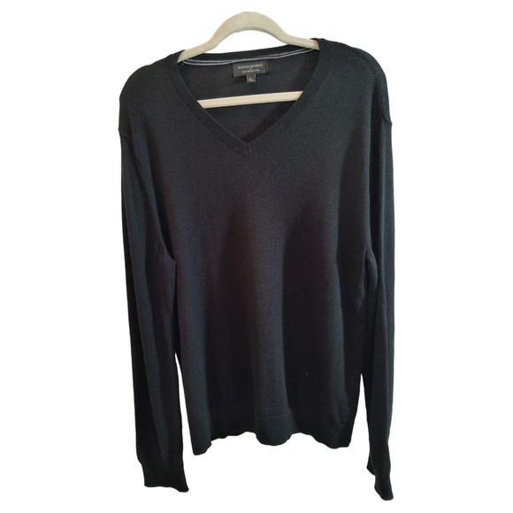 Banana Republic factory 100% Merino Wool Black Long Sleeve V-neck Sweater Sz Ll - Picture 6 of 13